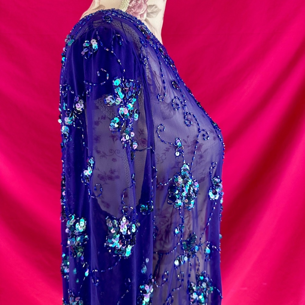 Sequin Beaded Sheer Purple Tunic Top XL Vintage Y2K Lillie Rubin‎ Glam Party - Picture 13 of 17